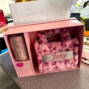 New Juicy couture pink leopard mini tote & barrel coin purse set